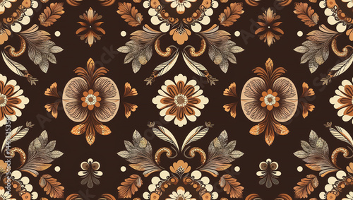 Elegant brown floral damask pattern repeating seamlessly