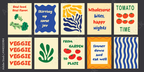 Modern minimalist posters celebrating fresh food and artistic design. Ideal wall art for kitchens, dining areas, cafes, and cozy food spaces.

