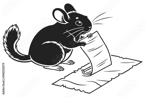 Adorable chinchilla reading a message black and white vector illustration graphic