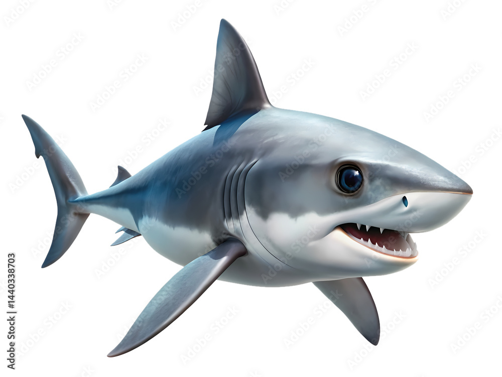 Obraz premium Cartoon Great White Shark Isolated on transparent background with Rendered Details
