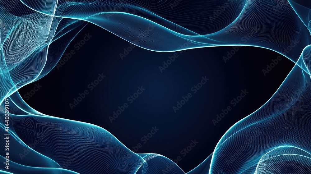 Naklejka premium Abstract Wave Patterns in Blue and Turquoise with Smooth Flowing Lines Against a Dark Background