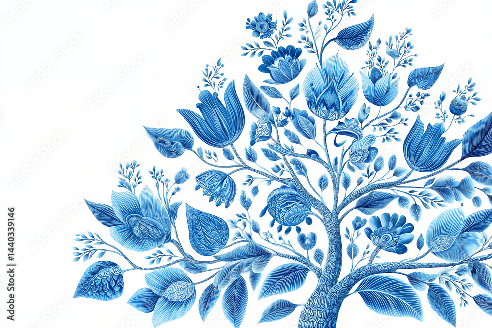 Fototapeta premium Elegant Blue Floral Tree Illustration 