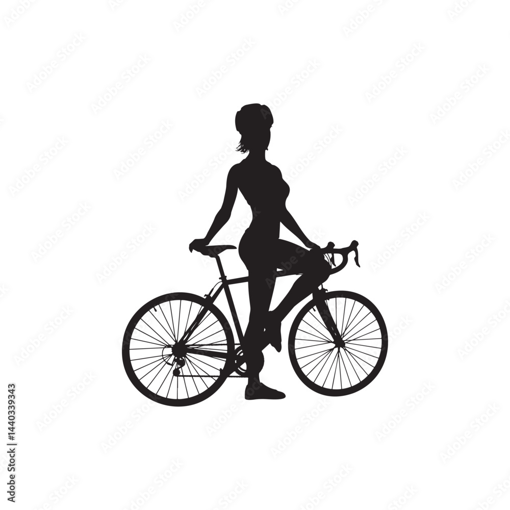 Obraz premium Woman riding bicycle silhouette.