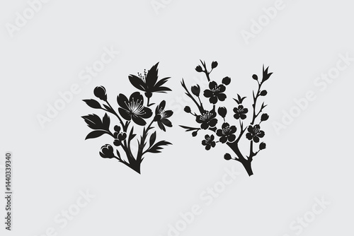 minimalist silhouette of cherry blossom in black and white