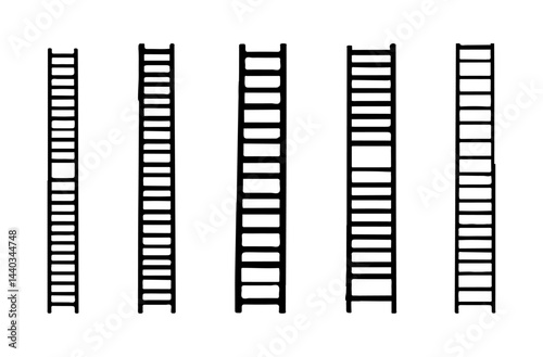 Set Of Wooden And Ladders Vector Illustration On A White Background, Stair Illustration Clip Art Isolated Simple Color.