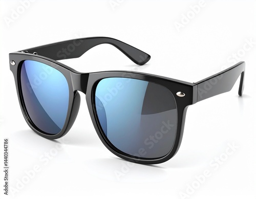 Realistic 3D Render of Black Sunglasses on White Background