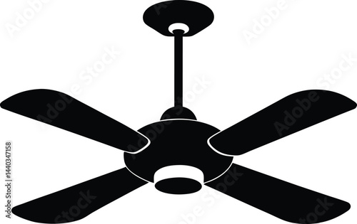 Ceiling fan silhouette vector, fan black silhouette, ceiling fan icon vector