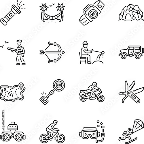 Set of Linear Style Outdoor Adventure Icons 

