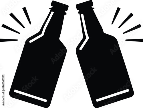 Cheers beer bottles silhouette simple flat vector