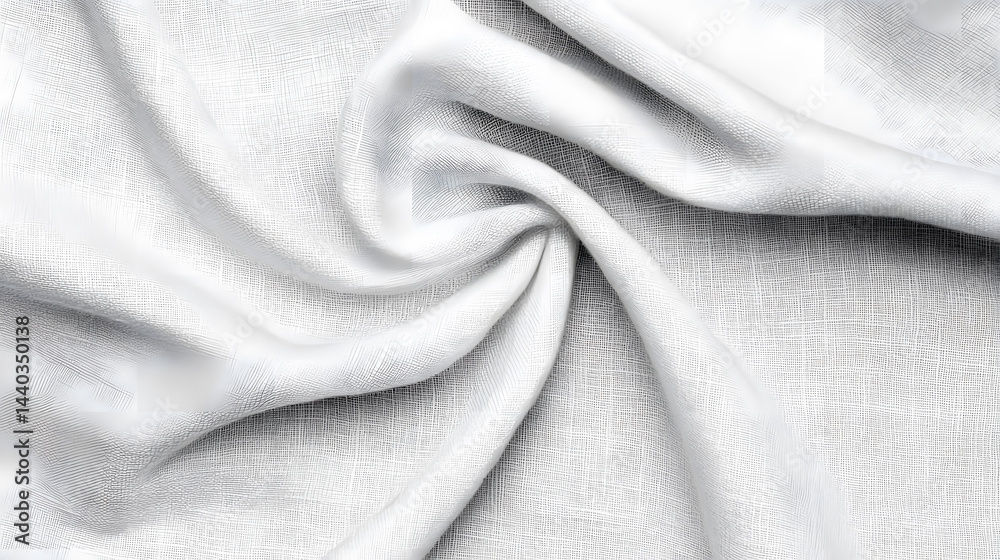 Fototapeta premium Gathered and folded texture of white linen fabric background