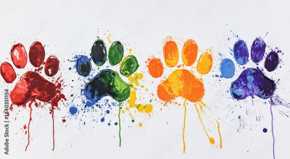 custom made wallpaper toronto digitalColorful paw prints, vibrant rainbow colors, artistic design, paint splatters