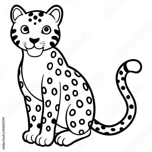 Sitting spotted jaguar illustration in vector line art style