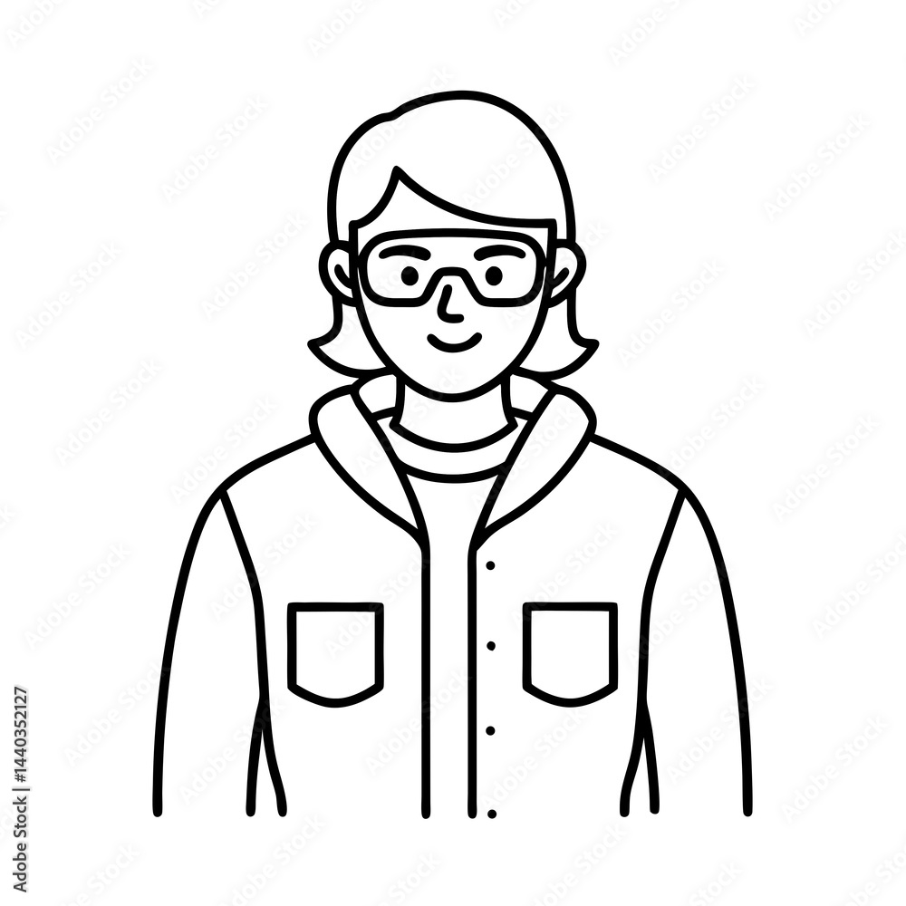 Person with glasses and jacket outline in vector line art style