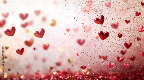 Valentine’s Magic - Golden Glitter and Floating Hearts - valentine background with hearts