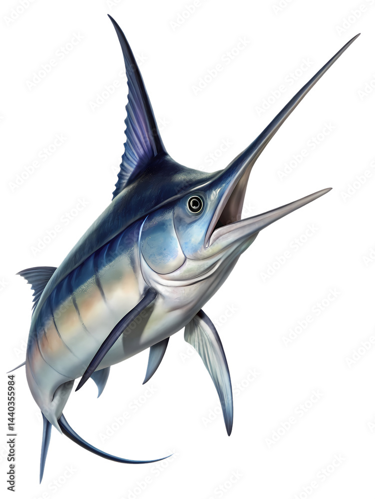 Fototapeta premium Detailed illustration of a majestic blue marlin ascending upwards with powerful grace