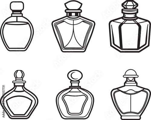 set of perfume line art, black outline, vector and illustration, coloring book page line art drawing