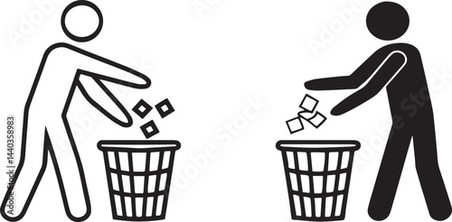 Two stick figures trush.Man Recycling Black and White Icon with Long Shadow