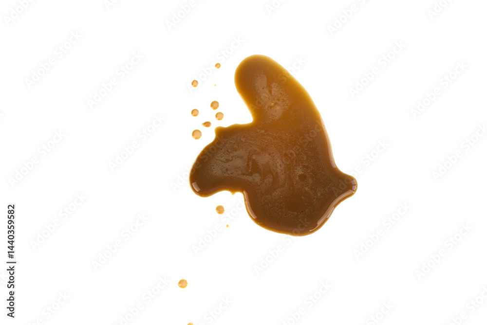 Spilled espresso coffee, stains isolated on white background