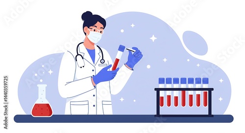 Doctor Holding Test Tube Analyzing Blood Sample in Laboratory