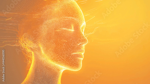 Glowing Woman Profile with Ethereal Golden Light Illustration Vector Art Design