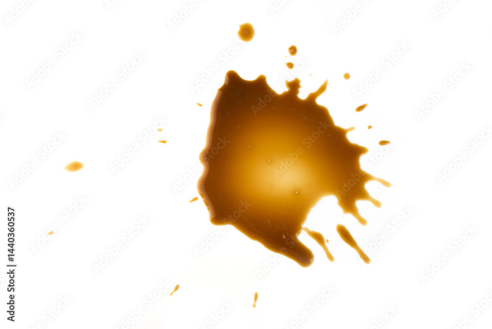 Spilled espresso coffee, stains isolated on white background
