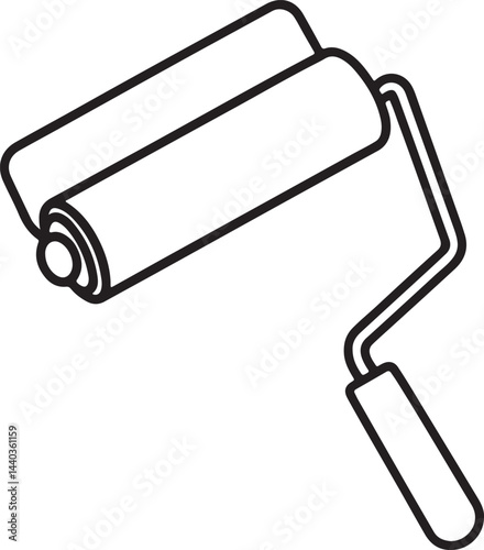 paint roller line art, black outline, vector and illustration, coloring book page line art drawing