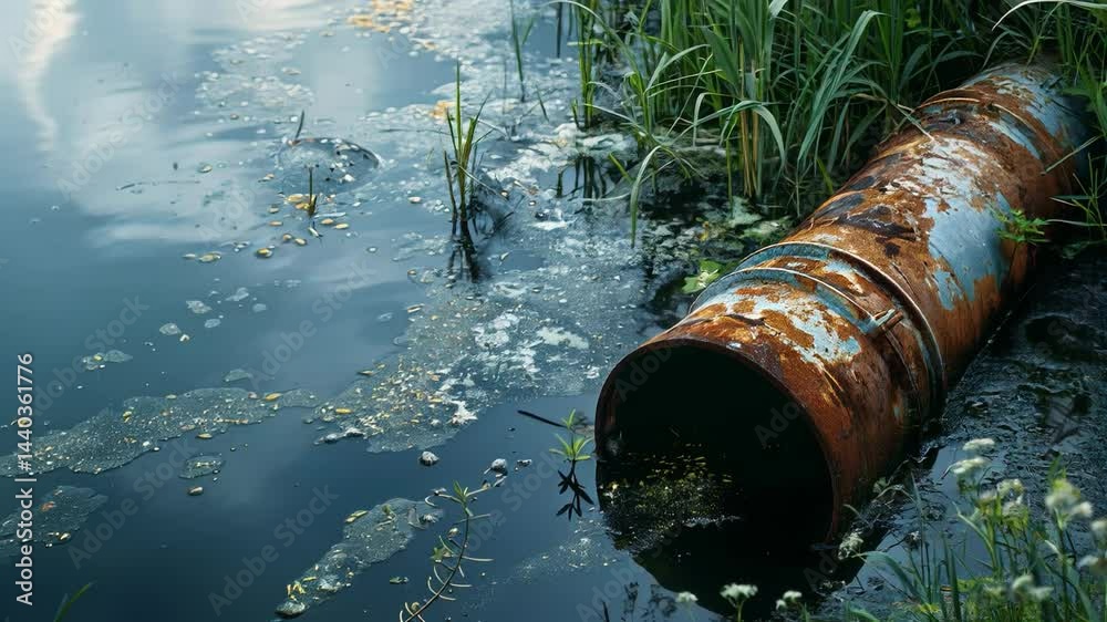 Video of contaminated water and rusty pipe, useful for environmental campaigns, pollution documentaries, educational materials and social projects.
