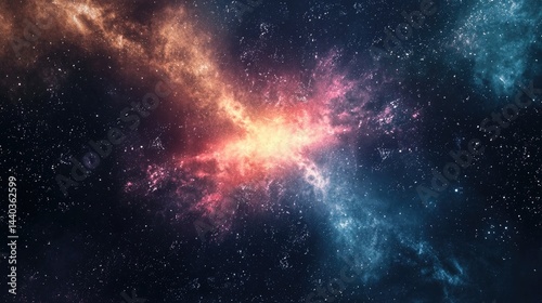 Stunning Cosmic Explosion in Deep Space With Vibrant Colors of Orange, Pink, and Blue Nebula