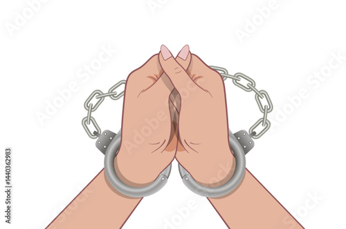 Human hands in handcuffs, fighting for freedom, incarceration. Vector image