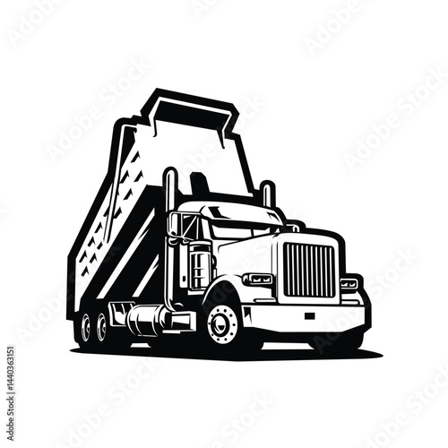 Premium Dump Truck Monochrome Vector. Tipper Truck Silhouette Vector Icon Isolated