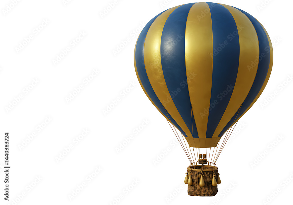Fototapeta premium Stunning Blue and Gold Hot Air Balloon Image: Perfect for Travel and Adventure Projects