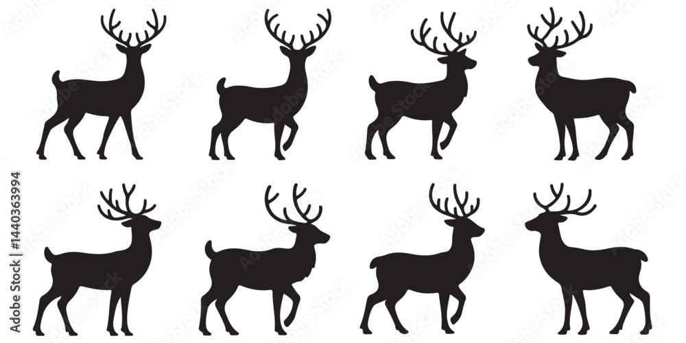Fototapeta premium set of black vector reindeer, Christmas reindeer, deer, wild deer silhouettes