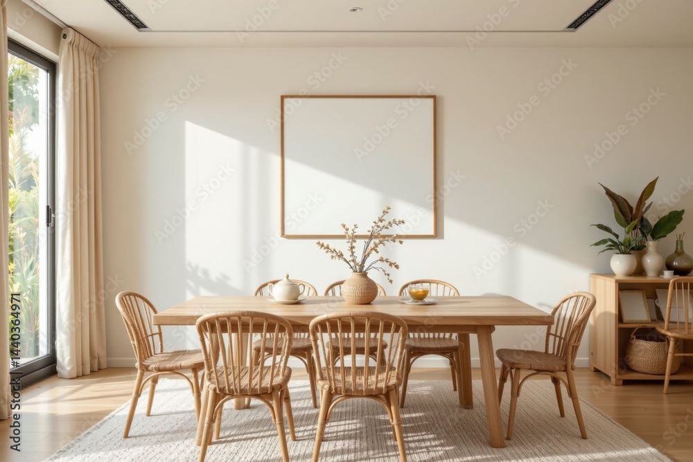Modern Minimalist Dining Room with Natural Light and Wooden Furniture Modern Minimalist Dining Room with Natural Light and Wooden Furniture