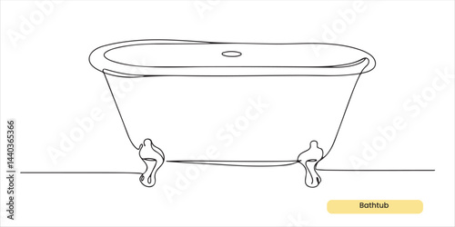 Classical White Bathtub continuous single line art drawing sketch on white background