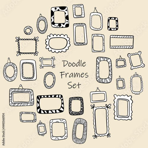 A set of different frames for pictures. Doodle. Freehand drawing. Hand Drawn. Outline.