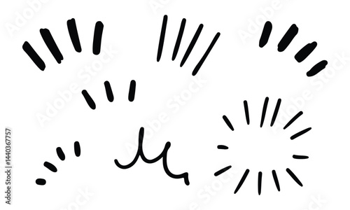 手書きの黒い気づき線　漫符アイコンセット (Hand-drawn black notice lines cartoon symbol icon set). Vector Illustration eps file.