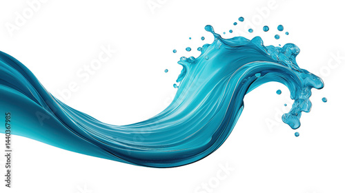flowing blue water splash with dynamic movement and realistic liquid texture illustrating fluidity and freshness in a bright, clean white background