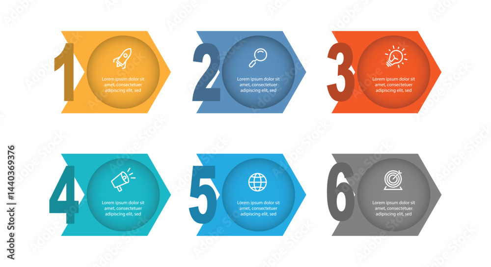 Modern template infographic vector element. 6 step schedule for banner information and web graphic design Modern template infographic vector element. 6 step schedule for banner information and web graphic design