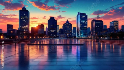 Wallpaper Mural Cityscape Reflecting at Sunset Over Empty Plaza Torontodigital.ca