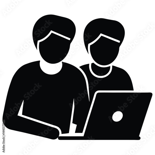 Two People Collaborating on a Laptop Computer