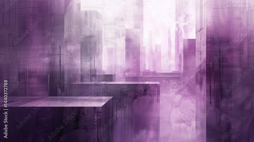 Naklejka premium Abstract picture with digital style scenery, decorated by high tech pattern, glow fantasy neon light. Cyberspace scene with technology design architecture and electronic texture effect around. AIG53.