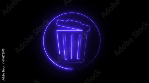 Neon glowing delete button icon on black background. Garbage bin sign. Recycle basket icon. Office trash icon. Recycle basket icon.