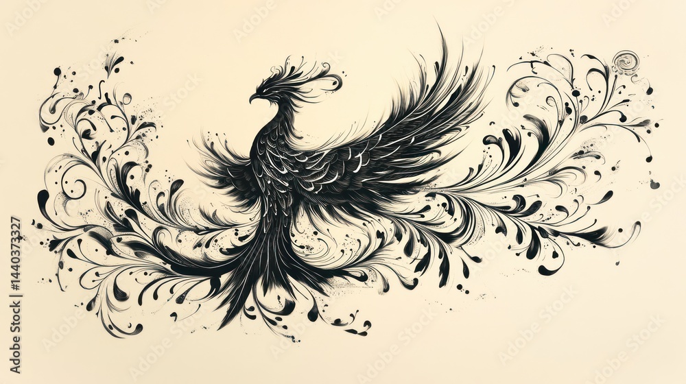 Fototapeta premium Majestic Phoenix in floral design