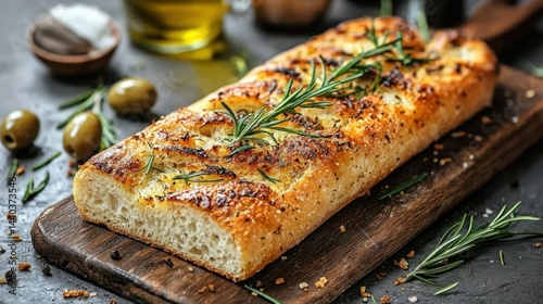 Wallpaper Mural Rosemary focaccia on a wooden board Torontodigital.ca