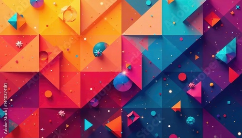 Abstract geometric shapes repeating in a vibrant design , hues, print
