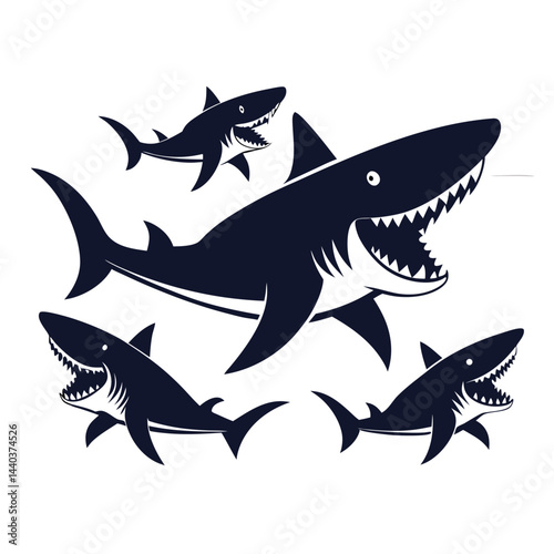 Aggressive Sharks Silhouette Graphic Design Illustration