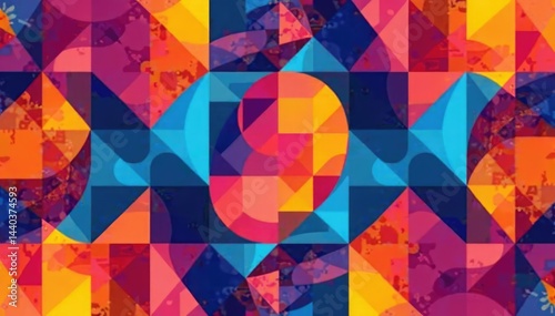 Abstract geometric shapes, continuous repeat, vibrant colors , colorful, texture pattern, graphic
