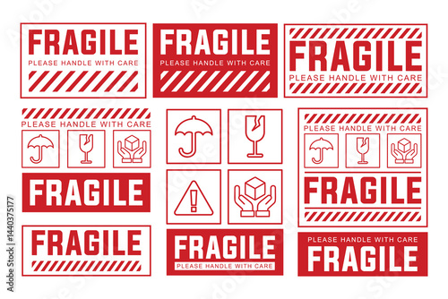 Fragile Label Sticker Set. Printable Shipping Warning Signs for Packaging, Logistics, and Cargo Protection