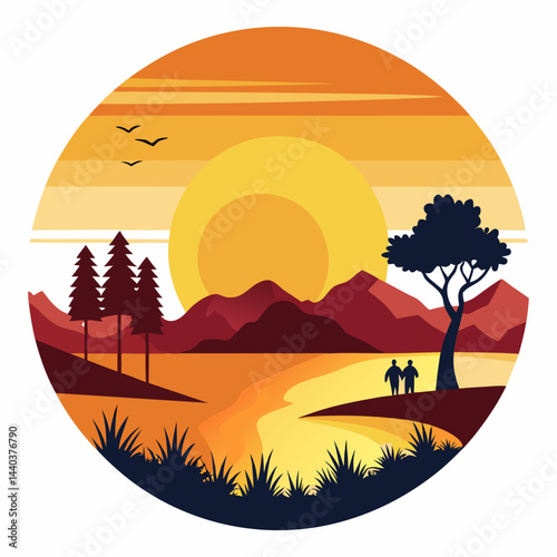 Download Sunrise And Down Scene Silhouette Vector  White Background Eps File For Design.