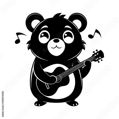 Download Hamster Playing Guitar Carton Style  Silhouette Vector Illustration White Background Eps File For Design.